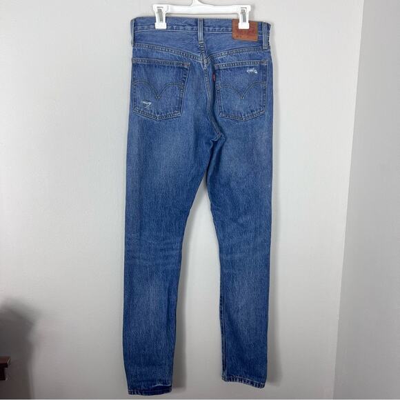 Levi’s 501 Skinny Straight Jeans Distressed Ripped Denim - Picture 7 of 11
